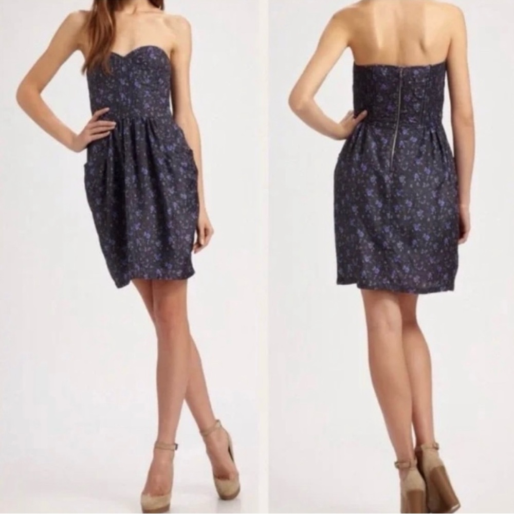 Rebecca Taylor silk floral strapless mini dress size 2